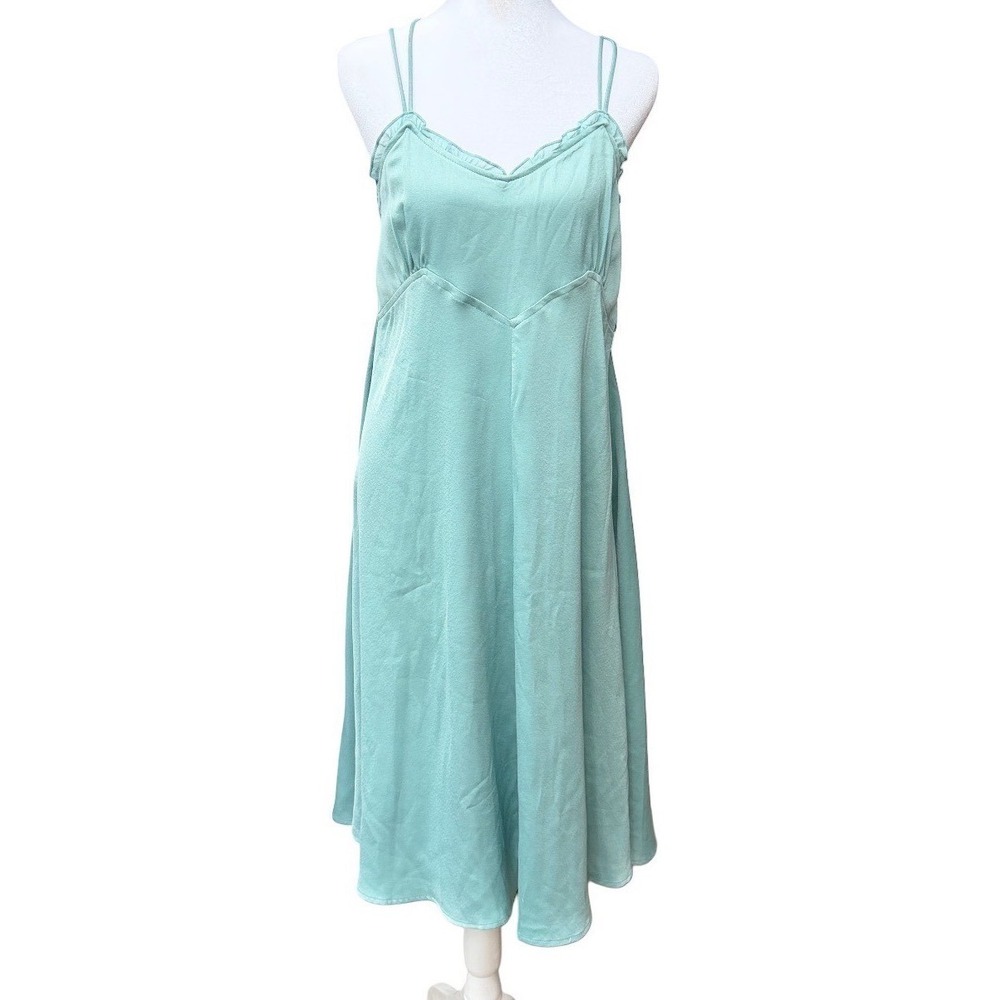 NWT MNG Ruffle Slip Dress Medium Seafoam Green Strappy Midi Cottagecore Fairy